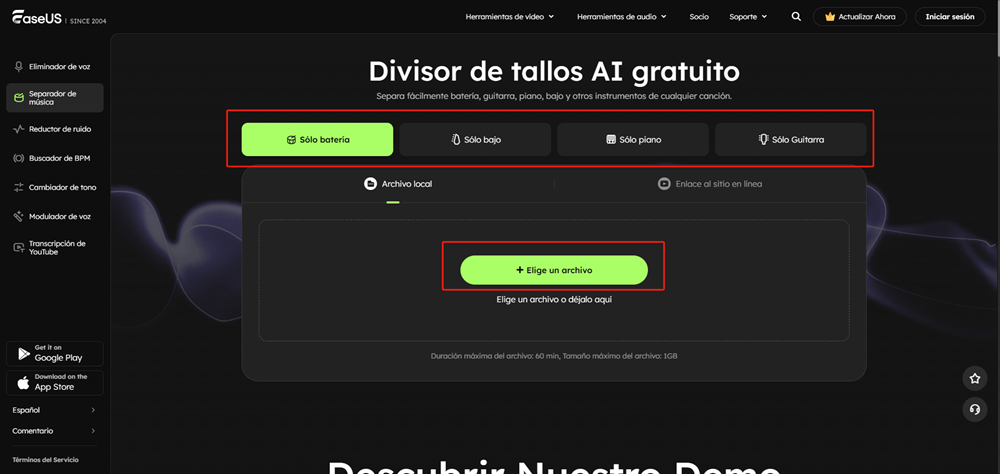 Elige instrumento y archivo