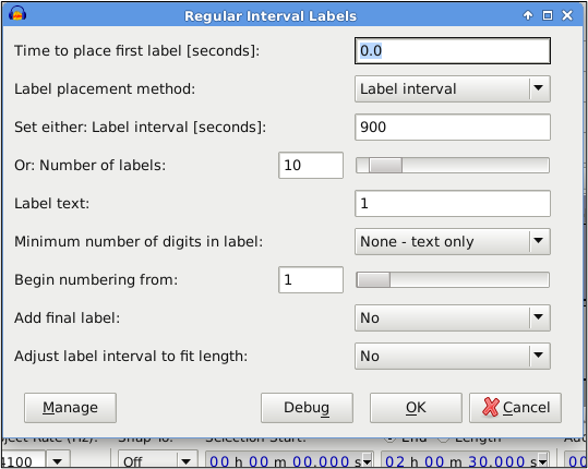 add regular interval labels audacity