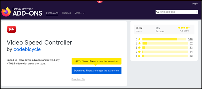 add video speed controller extension Firefox