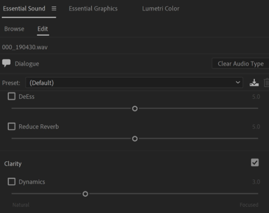 Adjust clarity in essential panel