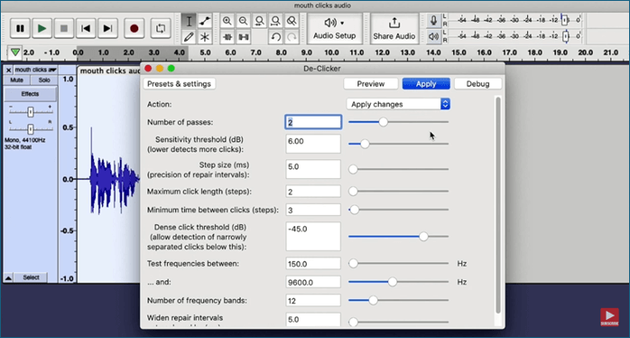 調整 dB 閾值 Audacity