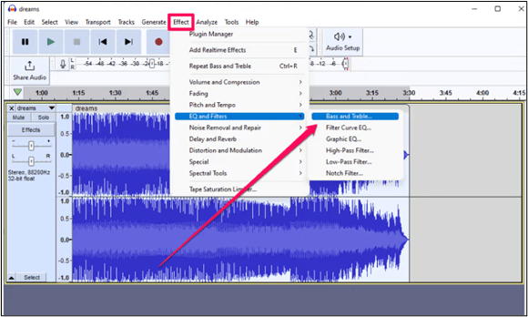 Bass- und Treble-Effekt anwenden Audacity