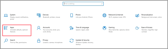 option d'applications dans Windows