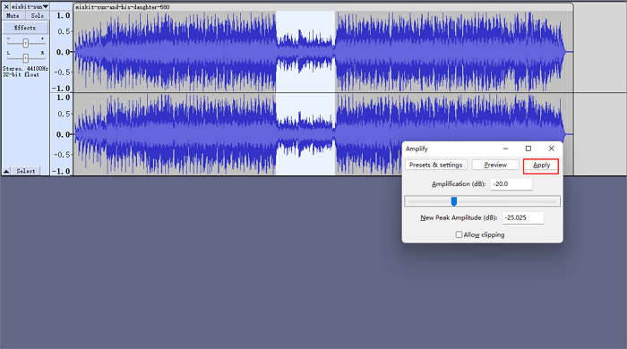 audacity apply amplify effect