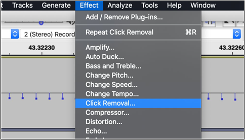 remoção de clique do audacity