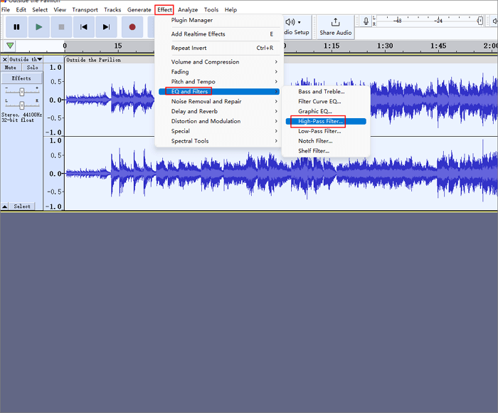 audacity isolate bass