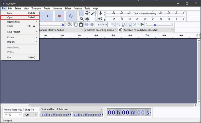 audacity open file