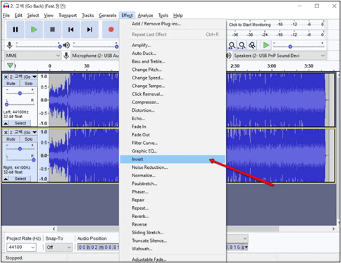 audacity select invert video