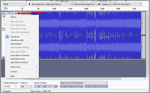 audacity select split stereo track