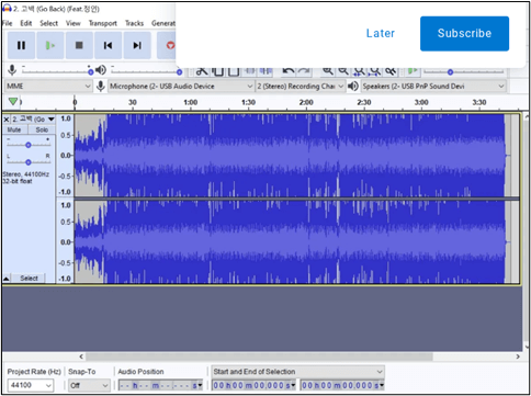 audacity select your song