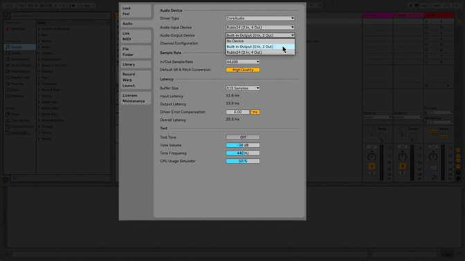 Audio-Einstellungen Ableton