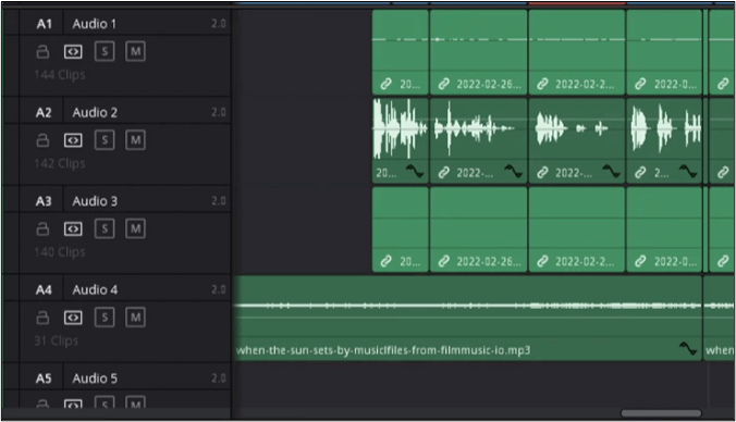Sélection de piste audio davinci resolve