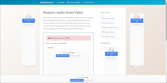 audioremover interface