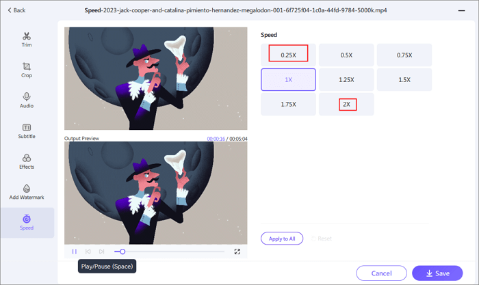 cambiar la velocidad de vídeo existente