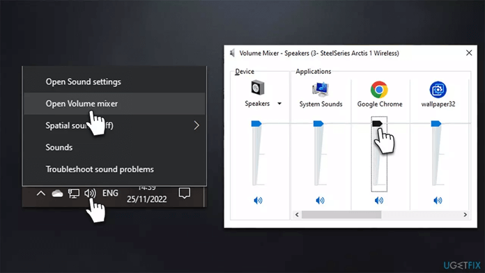 verifique as configurações de volume do Windows