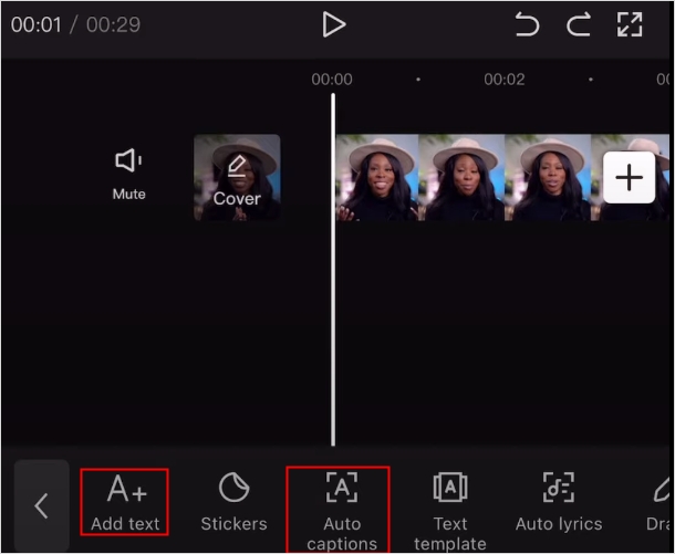 choose Add text or Auto Captions