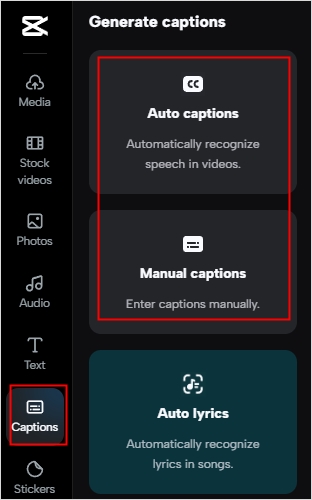 choose manual or auto captions