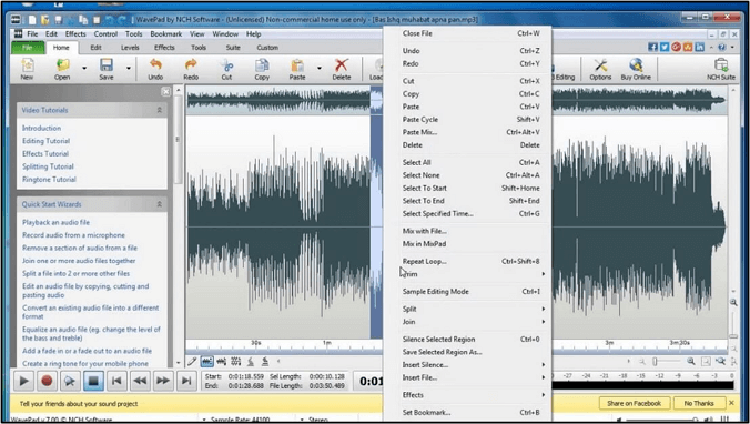 Effekte in WavePad auswählen