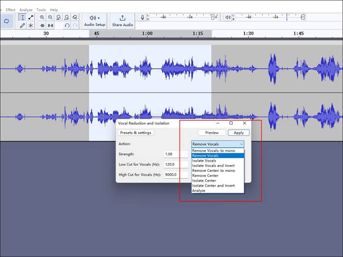 choose remove vocals option