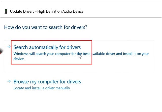 choose search automatically for drivers