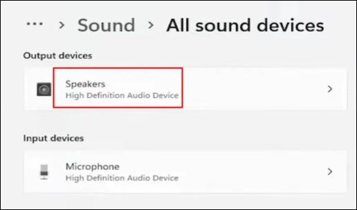 choose speakers option