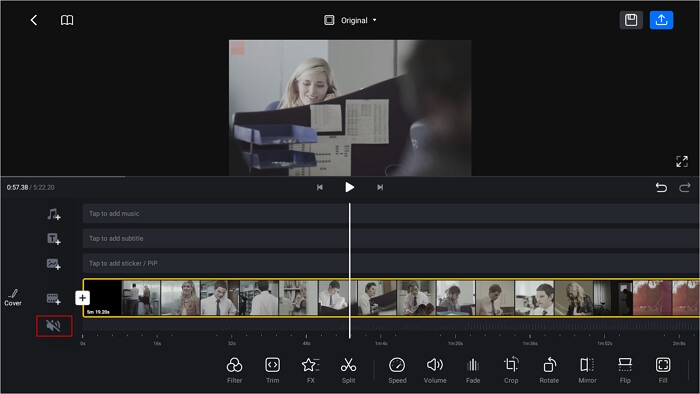 clicking the volume button on the timeline
