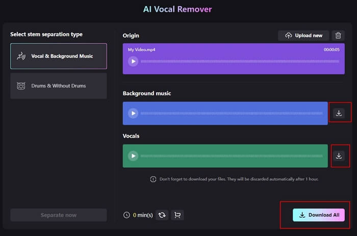 分離したトラックをダウンロード