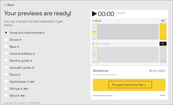 click on process the entire file