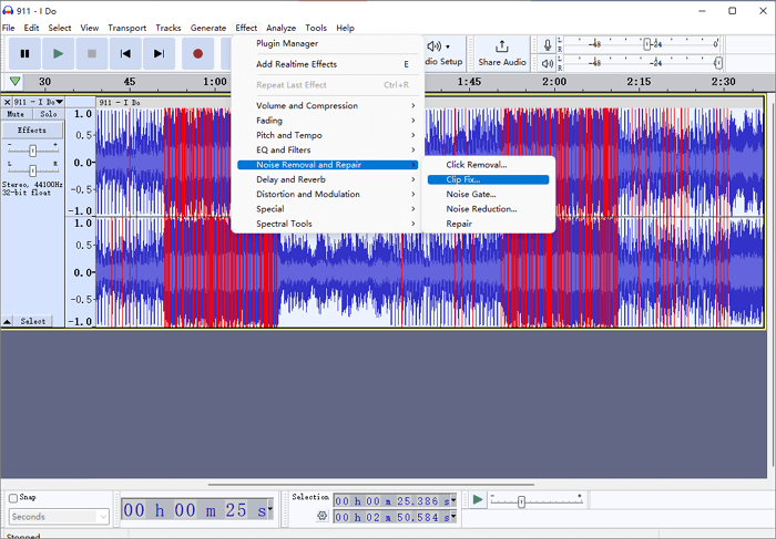 Open the Clip Fix effect in Audacity
