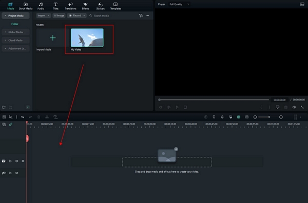 Filmora 將您的影片拖到下面