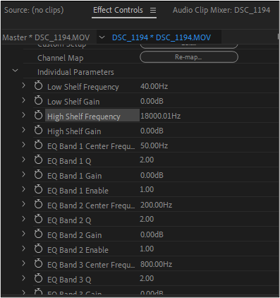 effect controls for parametric equalizer premiere pro