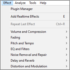 effect option audacity