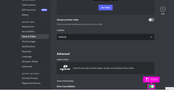 Ativar discórdia de cancelamento de eco