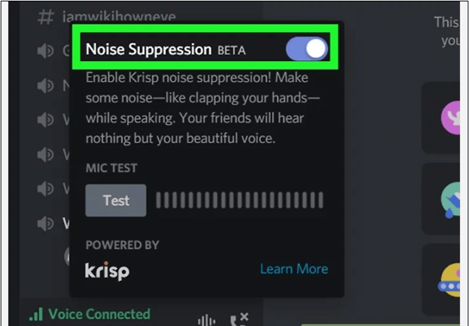 Ativar discórdia de supressão de ruído