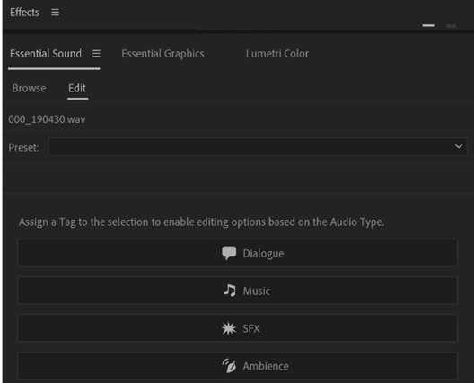 Essential Sound panel in Premiere Pro