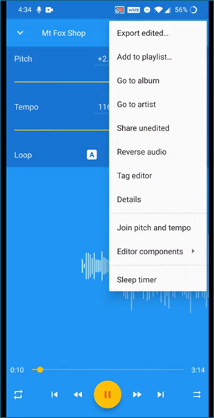 Export edited music speed changer