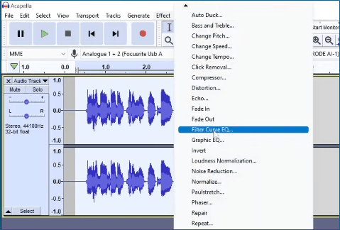 濾波器曲線 Eq Audacity