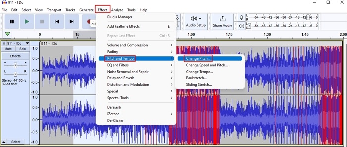den Effekt 'Tonhöhe ändern' finden