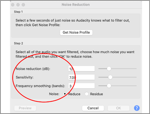 Get noise profile in Audacity