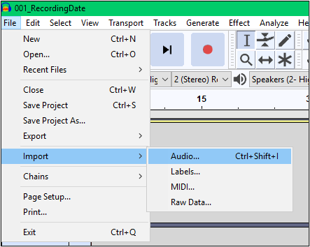 import audio audacity