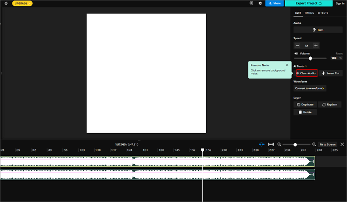 kapwing apply clean audio