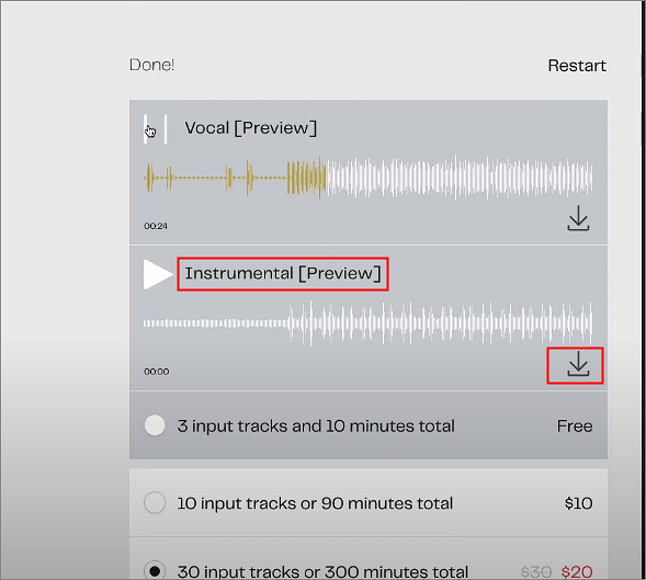lalal save instrumental track