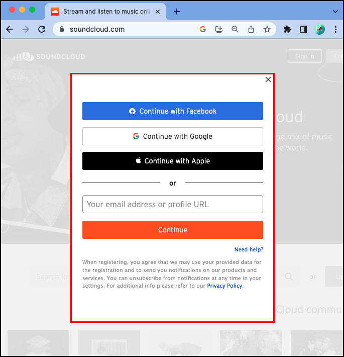 login into soundcloud