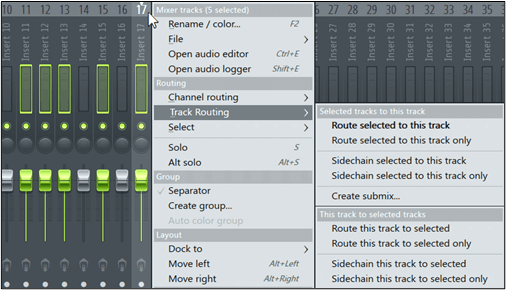 FL Studio 中的混音器選項