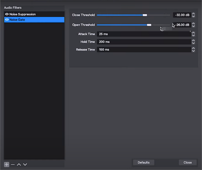 noise gate setting obs