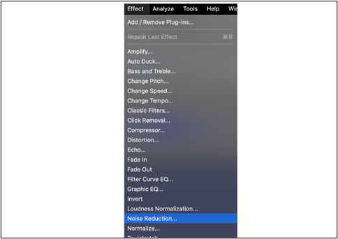 Noise reduction effect  Audacity