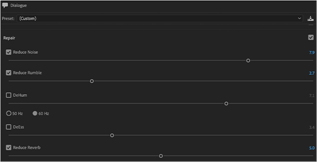 noise reduction option essential sound panel premiere pro