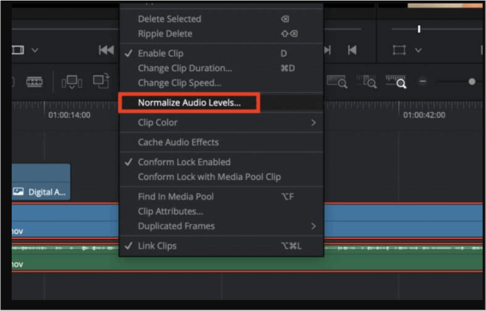 Normalize audio levels DaVinci Resolve
