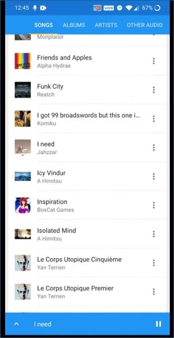 Open blue bar in mobile