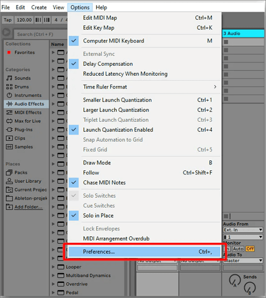 Abrir preferencias Ableton Live